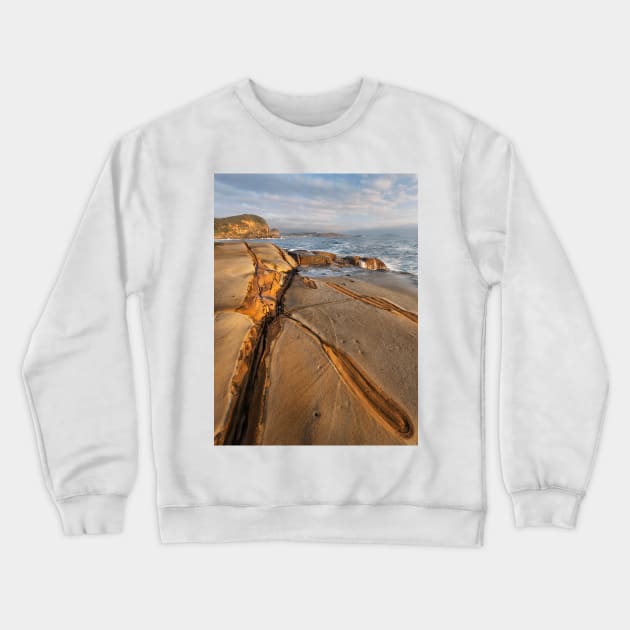 Lines in the rocks at Winney Bay on the NSW Central Coast Crewneck Sweatshirt by Geoff79